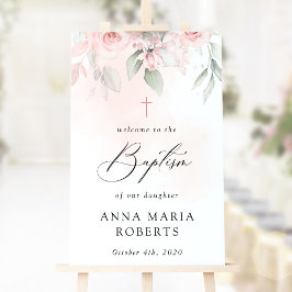Póster Flores rosadas, Verdor, Boho, Bienvenida al Bautiz