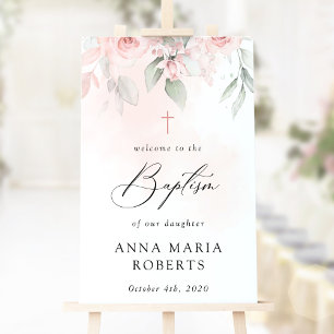 Póster Flores rosadas, Verdor, Boho, Bienvenida al Bautiz