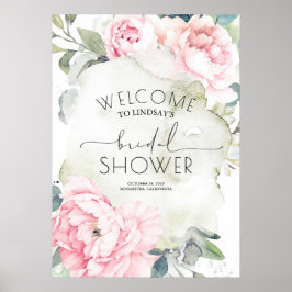 Póster Flores rosadas vintage bridal shower de acuarela