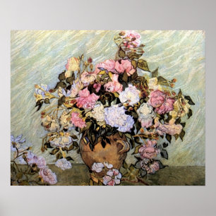 Póster Flores rosadas y azules de Van Gogh