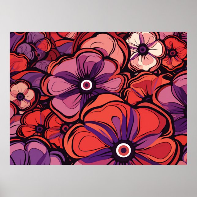 Póster Flores rosadas y púrpuras (Frente)