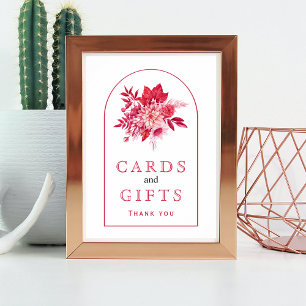 Póster Flores rosadas y rojas y símbolo del boda follóric