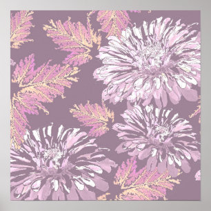 Póster Flores rosas, acuarela, retro