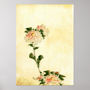Póster Flores rosas, Bella Artes japonés de Hokusai