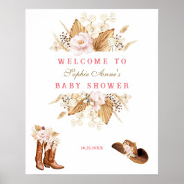 Póster Flores rosas Boots Baby Shower, signo de bienvenid