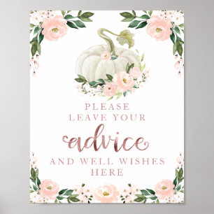 Póster Flores rosas Calabaza Rótulo de consejos de Baby S