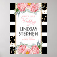 Flores rosas elegantes rayas negras bienvenida Bod