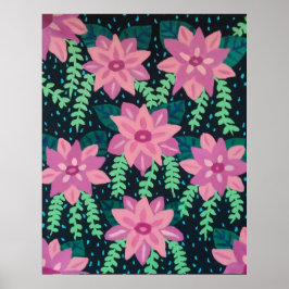 Póster Flores rosas en negro