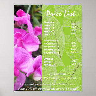 Póster Flores rosas lista de precios holística de salud v