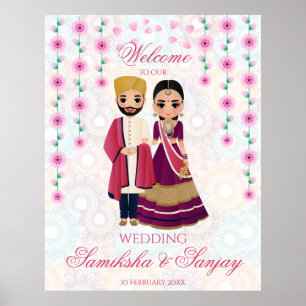 Póster Flores rosas mandalas ilustracion de pareja india