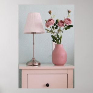 Póster Flores Rosas rosa pálidas en el puesto nocturno