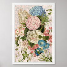 Flores rosas y azules