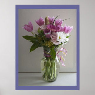 Póster Flores rosas y blancas aún poster de vida