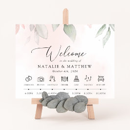 Póster Flores Rubor, flores rosas, línea de tiempo Boda