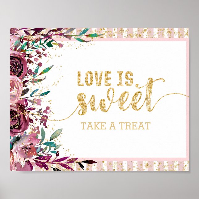 Póster Flores Rubor Stripes Gold Confetti Love is Sweet (Frente)