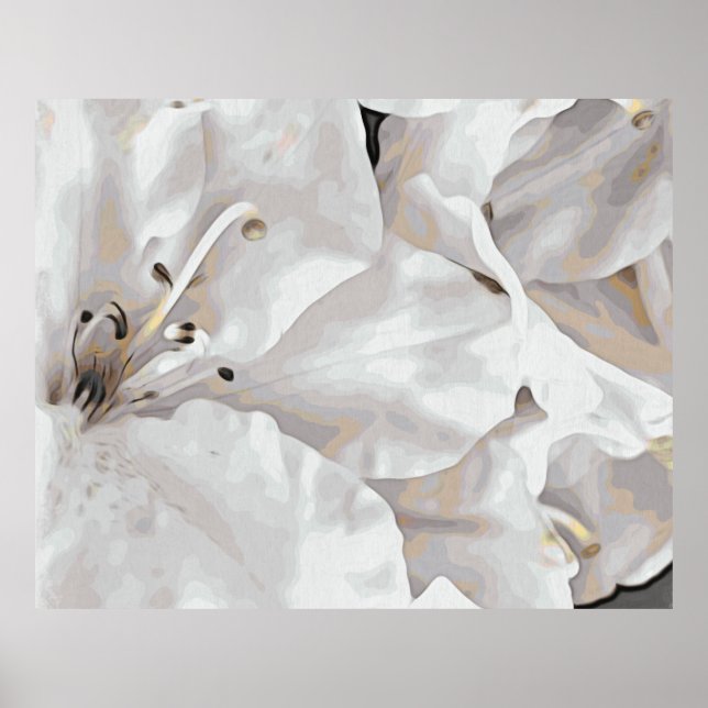 Póster *~* Flores rusticas de grano Azalea Neutrales Blan (Frente)