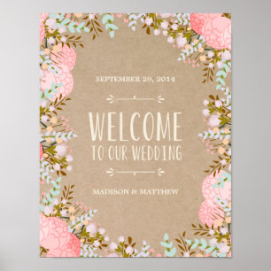 Póster Flores Rústicas   Letrero de Recepción de Boda
