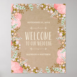 Póster Flores rústicas | Rótulo de recepción de bodas