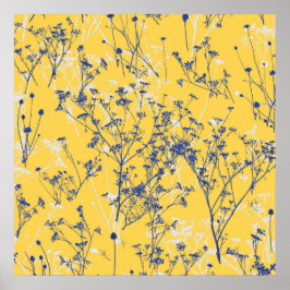 Póster Flores salvajes azules abstractas modernas en amar