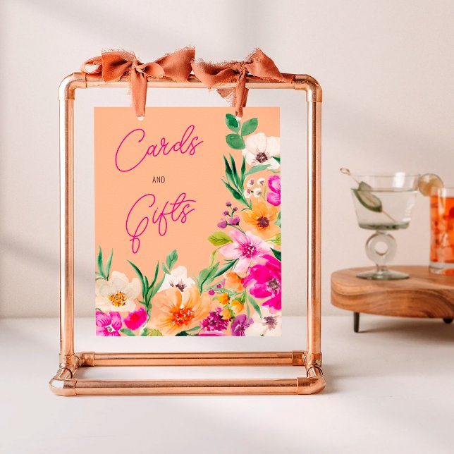 Póster Flores salvajes brillantes bienvenidas a la ducha  (Bright bold wild flowers welcome bridal shower poster)