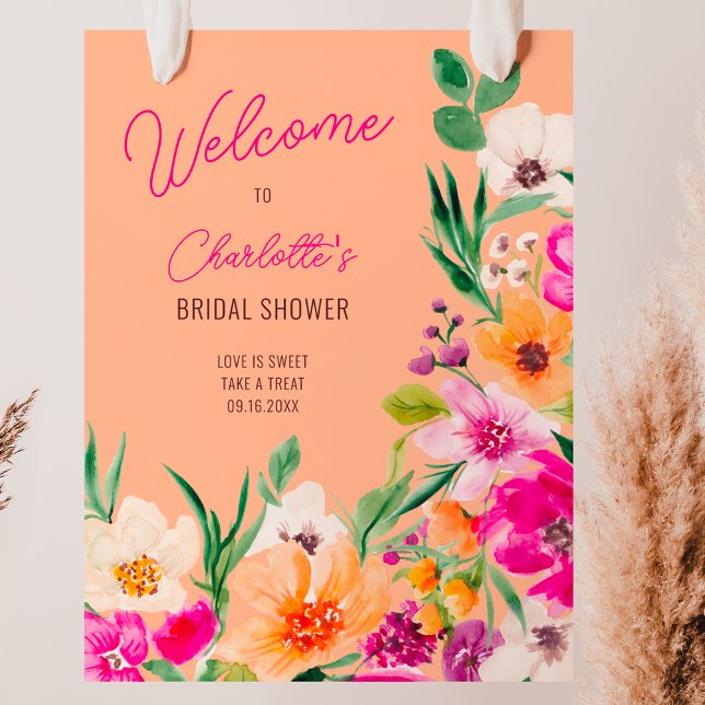 Póster Flores salvajes brillantes bienvenidas a la ducha  (Bright bold wild flowers welcome bridal shower poster)