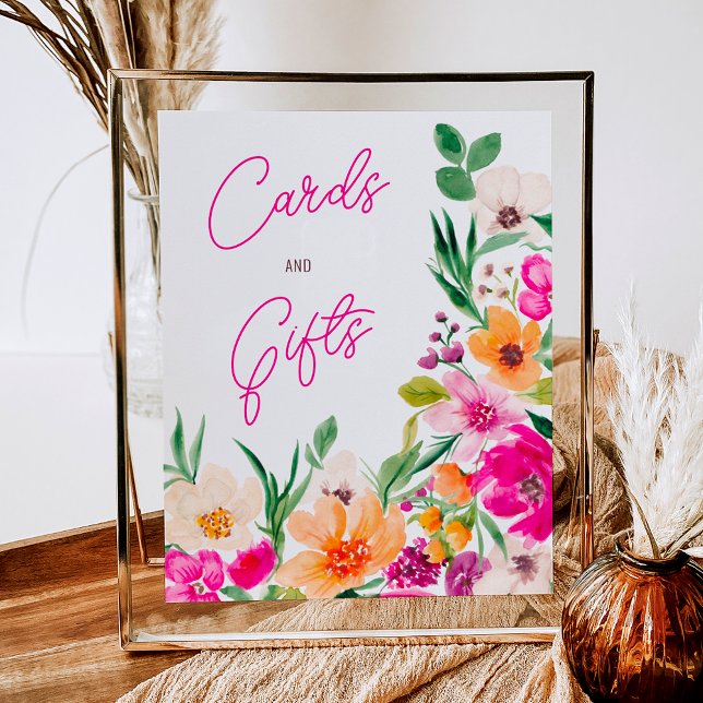 Póster Flores salvajes brillantes bienvenidas a la ducha  (Bright bold wild flowers welcome bridal shower poster)