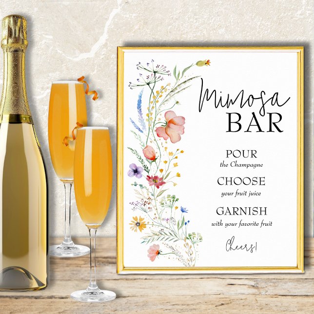 Póster Flores salvajes Ducha de novia Mimosa Bar (Wildflowers bridal shower mimosa bar poster - PRINT and/or INSTANT DOWNLOAD!)