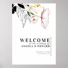 Póster Flores salvajes elegante signo de bienvenida Boda 