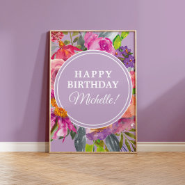 Póster Flores salvajes púrpura rosa Feliz cumpleaños