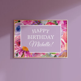 Póster Flores salvajes púrpuras rosadas Feliz cumpleaños