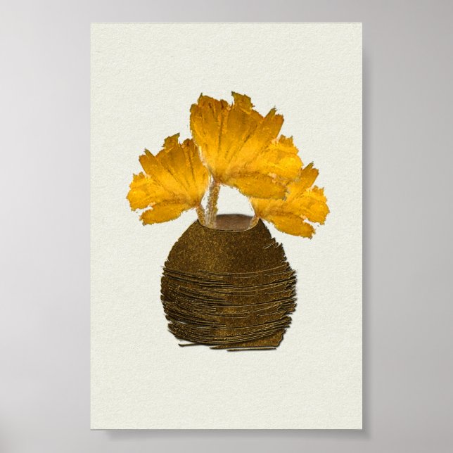 Póster Flores secas rústicas cálidas en jarrón de cobre (Frente)