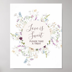 Póster Flores silvestres acuarela El amor es Rótulo dulce