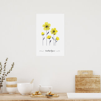 Póster Flores silvestres amarillas acuarela