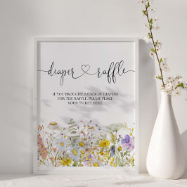 Póster Flores silvestres Baby Shower Diaper Raffle