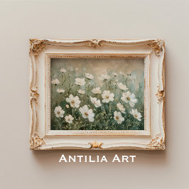 Póster Flores silvestres blancas pintando prado de primav