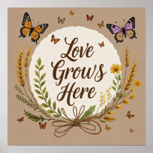 Póster Flores silvestres bohemias, mariposas, trigo