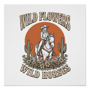Póster Flores Silvestres Caballo Salvaje Camisa Occidenta