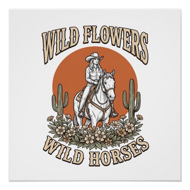 Póster Flores Silvestres Caballo Salvaje Camisa Occidenta (Anverso)