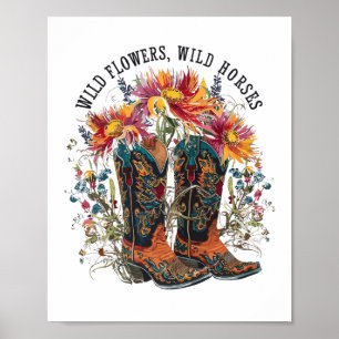 Póster Flores silvestres - Caballos salvajes Bota de vaca