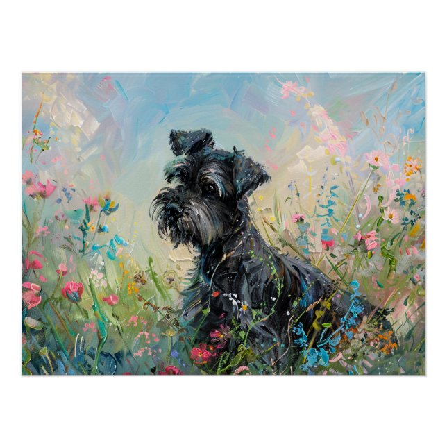 Póster Flores silvestres coloridas de Schnauzer (Anverso)