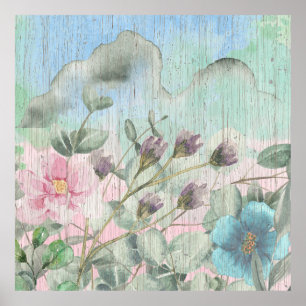 Póster Flores silvestres de acuarela rusa