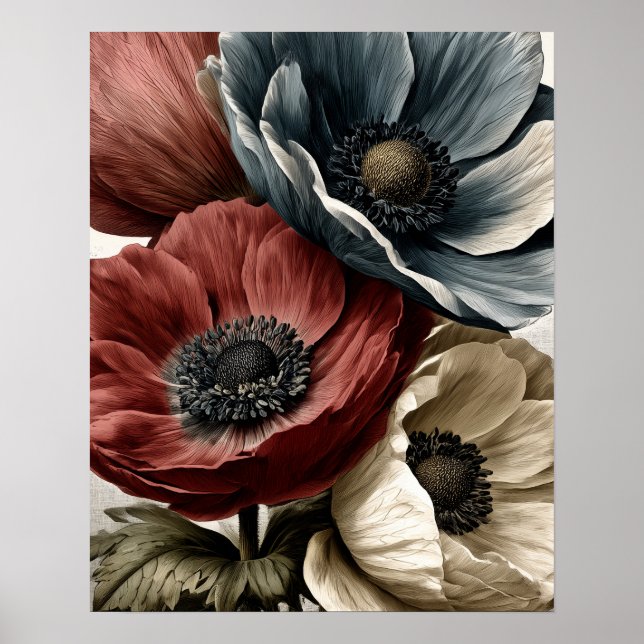 Póster Flores silvestres de anémona (Frente)