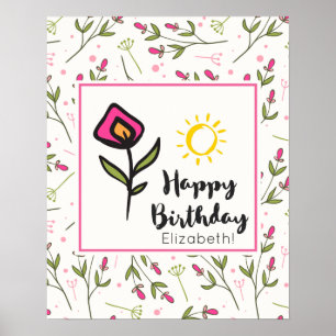 Póster Flores silvestres de bonito y cumpleaños del Ilust