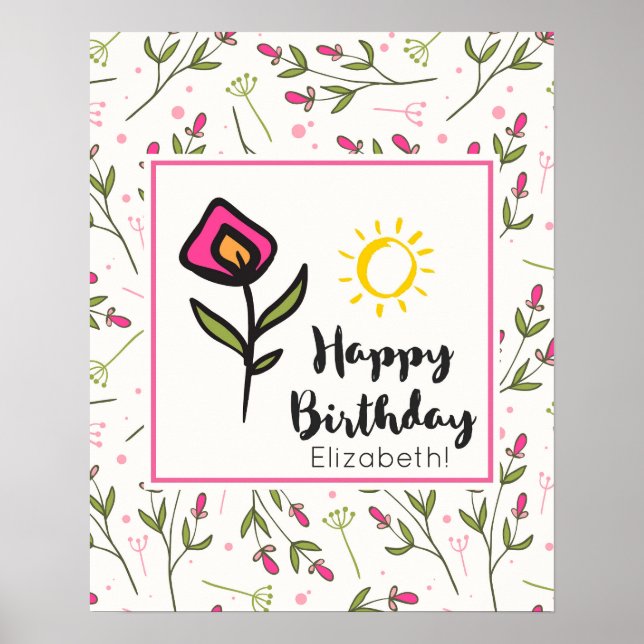 Póster Flores silvestres de bonito y cumpleaños del Ilust (Frente)
