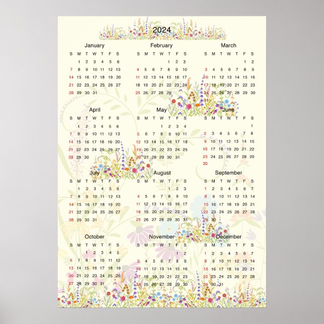 Póster Flores silvestres de calendario 2024 (Frente)
