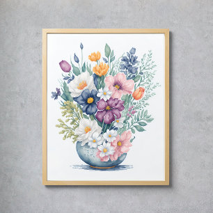 Póster Flores silvestres de color de agua Floral Bouquet