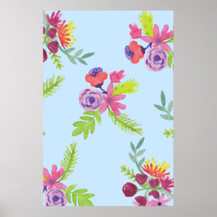 Póster Flores silvestres de color de agua Patrón de piern