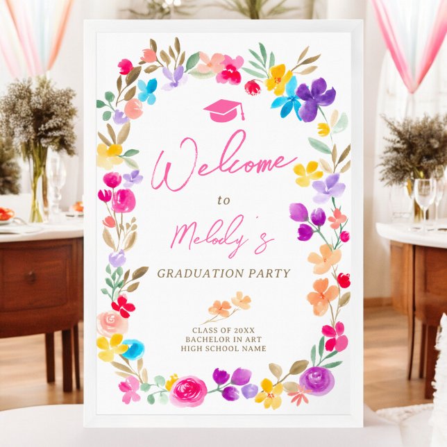 Póster Flores silvestres de jardín pradera bienvenida gra (Garden wildflowers meadow welcome graduation poster)