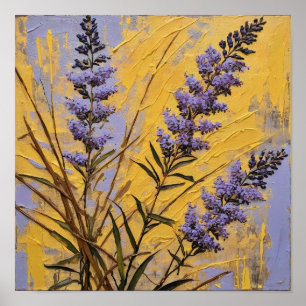 Póster Flores silvestres de lavanda sobre fondo dorado te