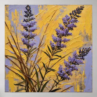 Póster Flores silvestres de lavanda sobre fondo dorado te